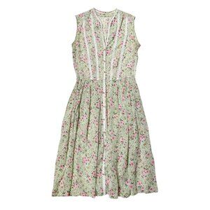 40s 50s vintage sheer floral dress sleeveless midi lace cotton thin cottage.